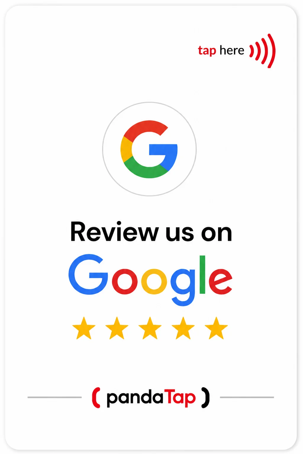 White PandaTap NFC card with Google review design